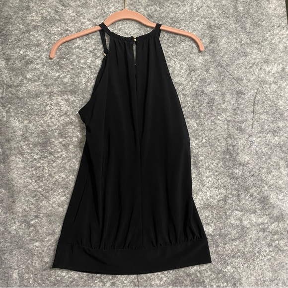 White House Black Market Halter Date Top Black Strappy Gold Accents XS Sexy - Picture 2 of 16